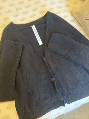 lululemon athletica Black 100% Cashmere Button V-Neck Cardigan